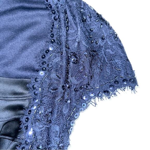 Tadashi Shoji Black Navy Bandage Satin Beaded Cocktail Dress Size 8 - Picture 3 of 12